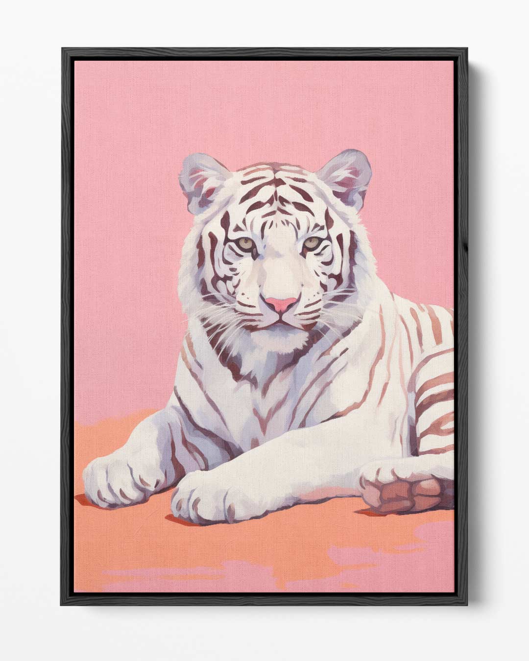 Charmante Witte Tijger op Roze Kunstwerk-canvas-dibond-plexiglas-wanddecoratie-WallArtistic