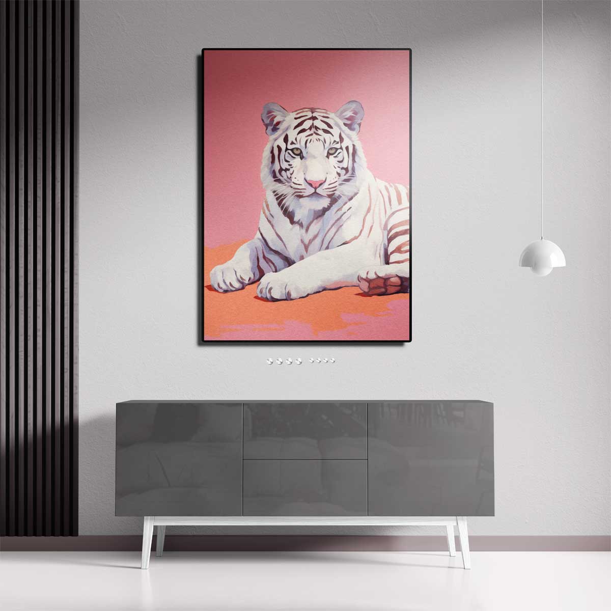 Charmante Witte Tijger op Roze Kunstwerk-canvas-dibond-plexiglas-wanddecoratie-WallArtistic