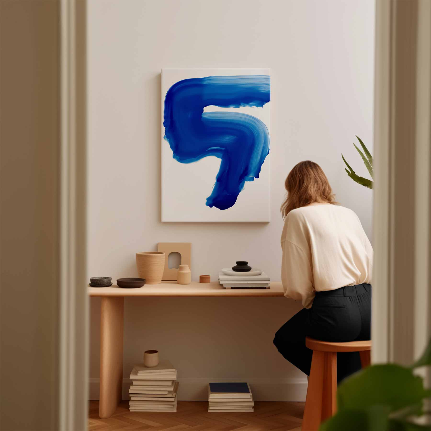 Blauwe Expressie Kunstwerk-canvas-dibond-plexiglas-wanddecoratie-WallArtistic