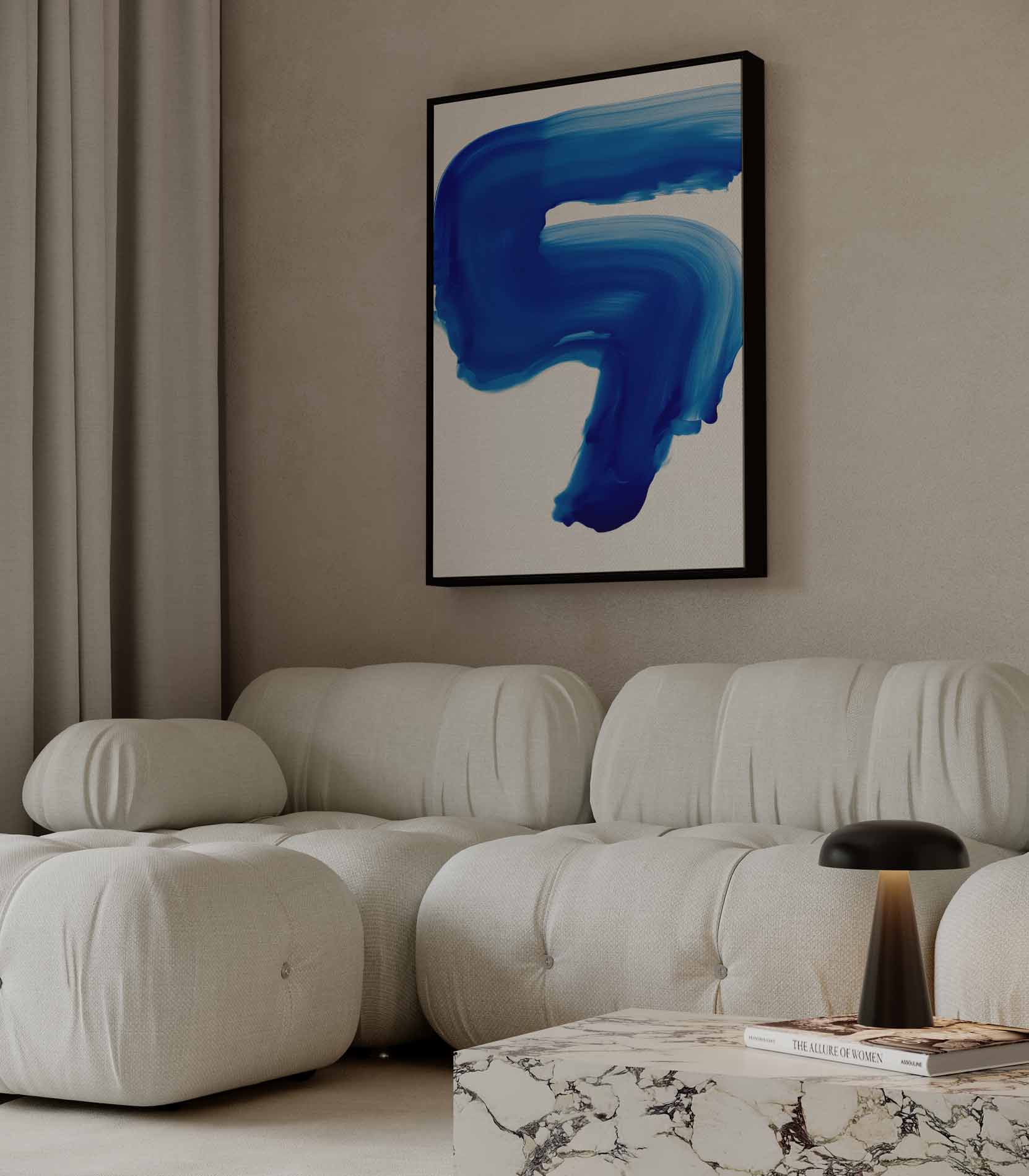 Blauwe Expressie Kunstwerk-canvas-dibond-plexiglas-wanddecoratie-WallArtistic
