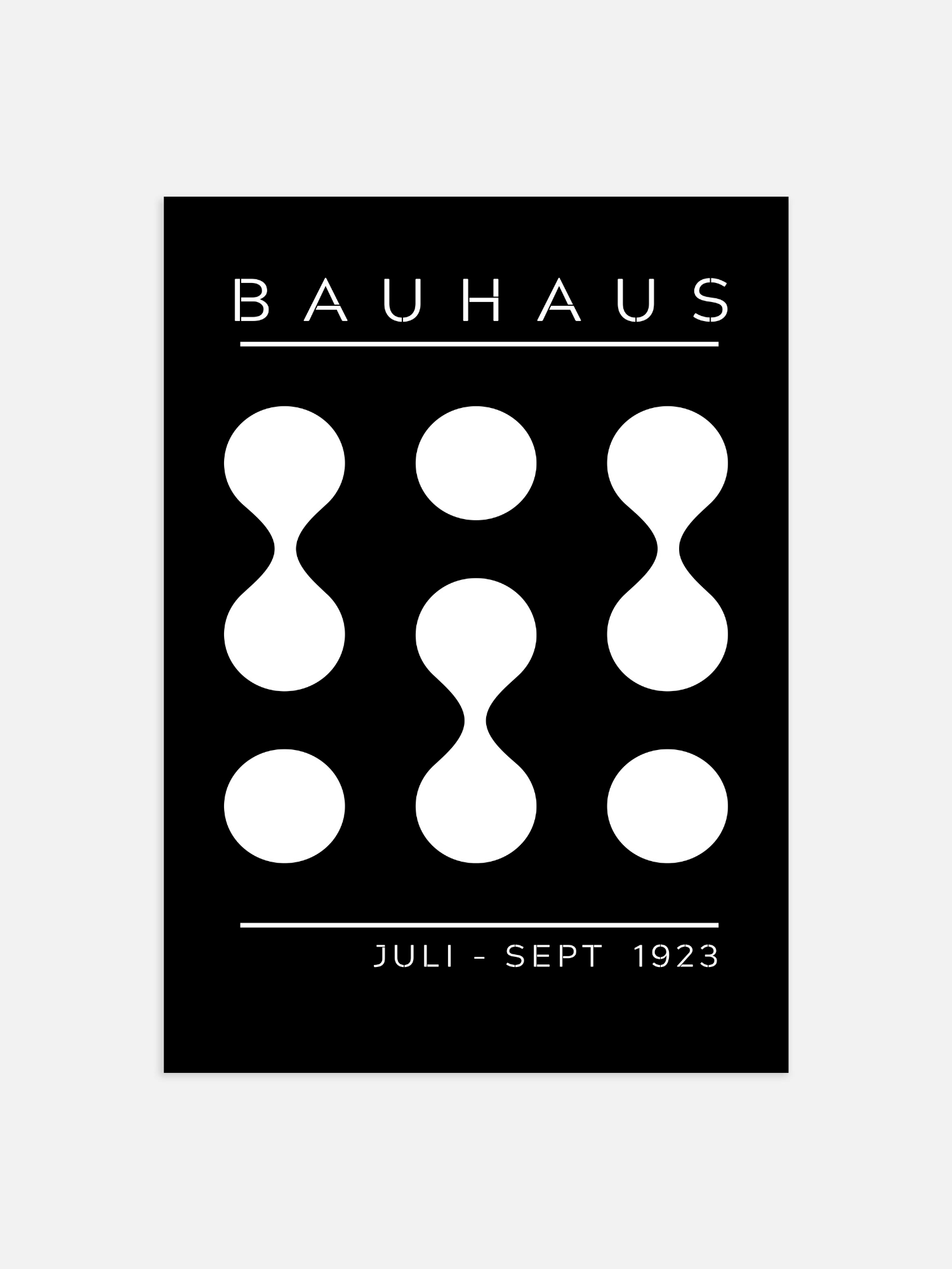 Schwarz-weißes Bauhaus-Poster von Juli bis September