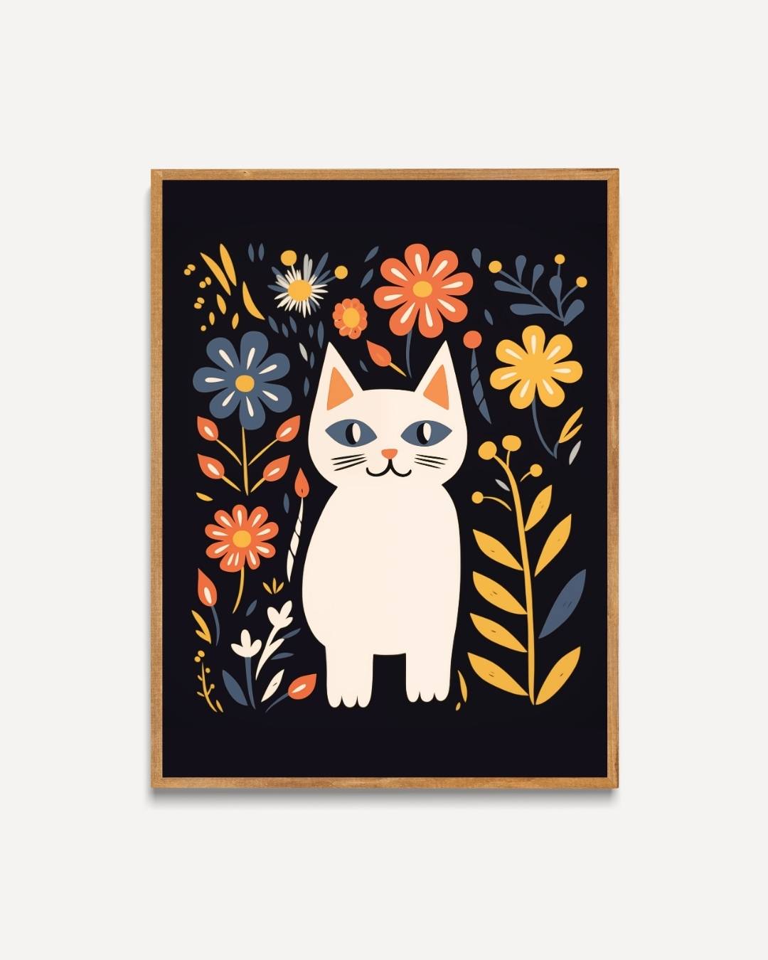 Vrolijke kat en bloemen Poster