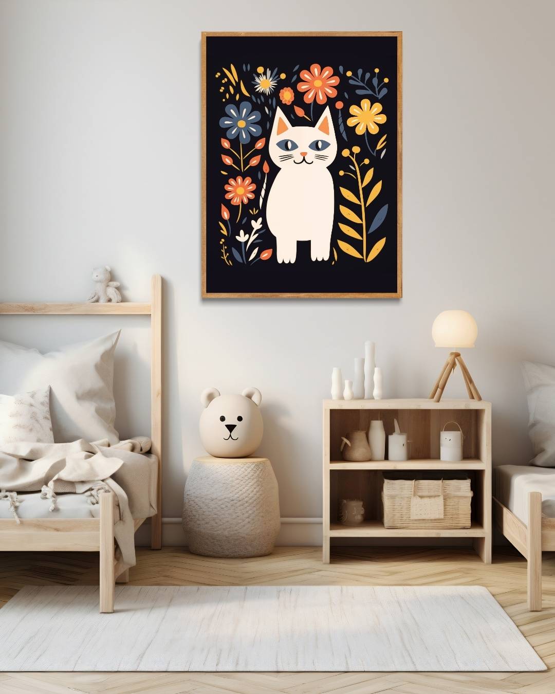 Vrolijke kat en bloemen Poster