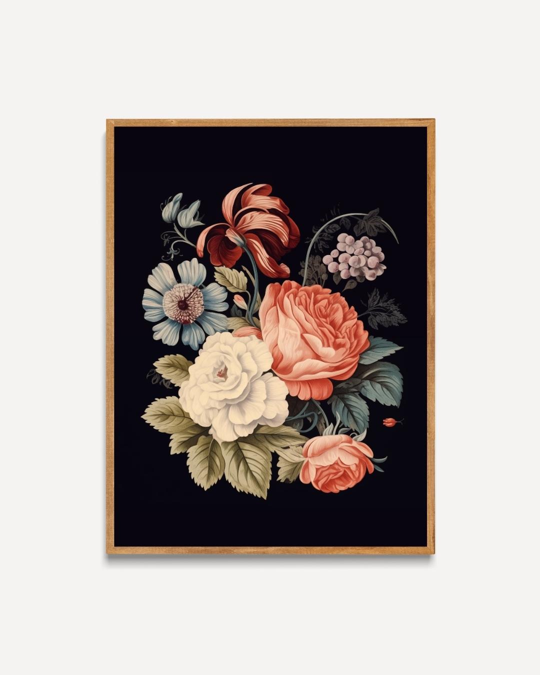 Flowers on Black Poster