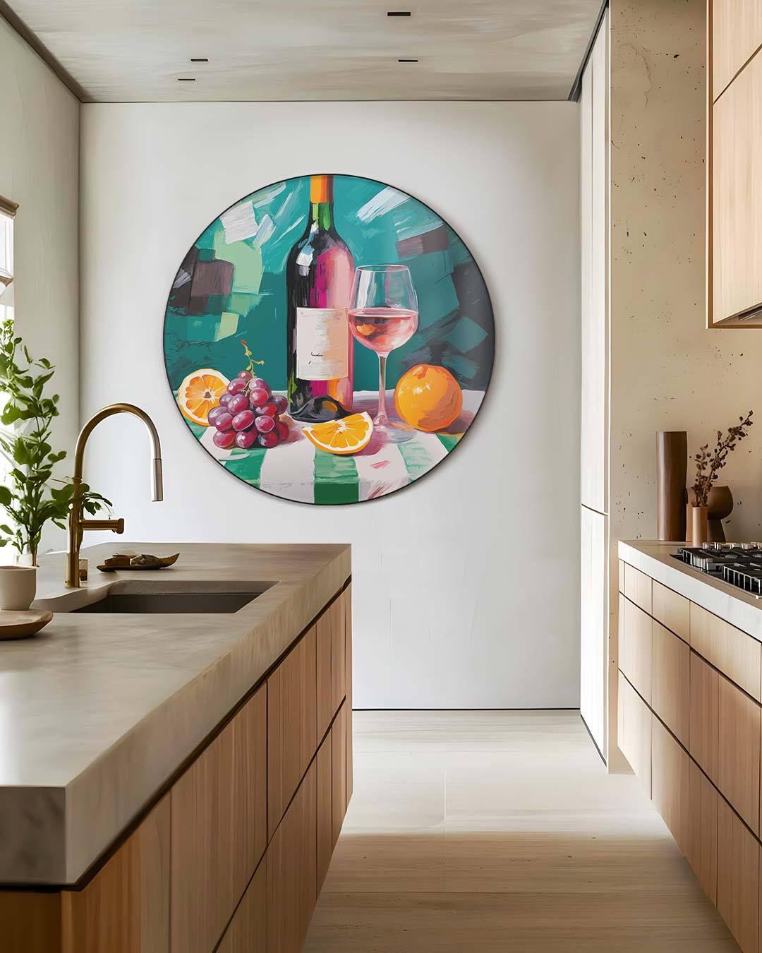Stijlvolle Wijn en Fruit Muurcirkel-WallArtistic