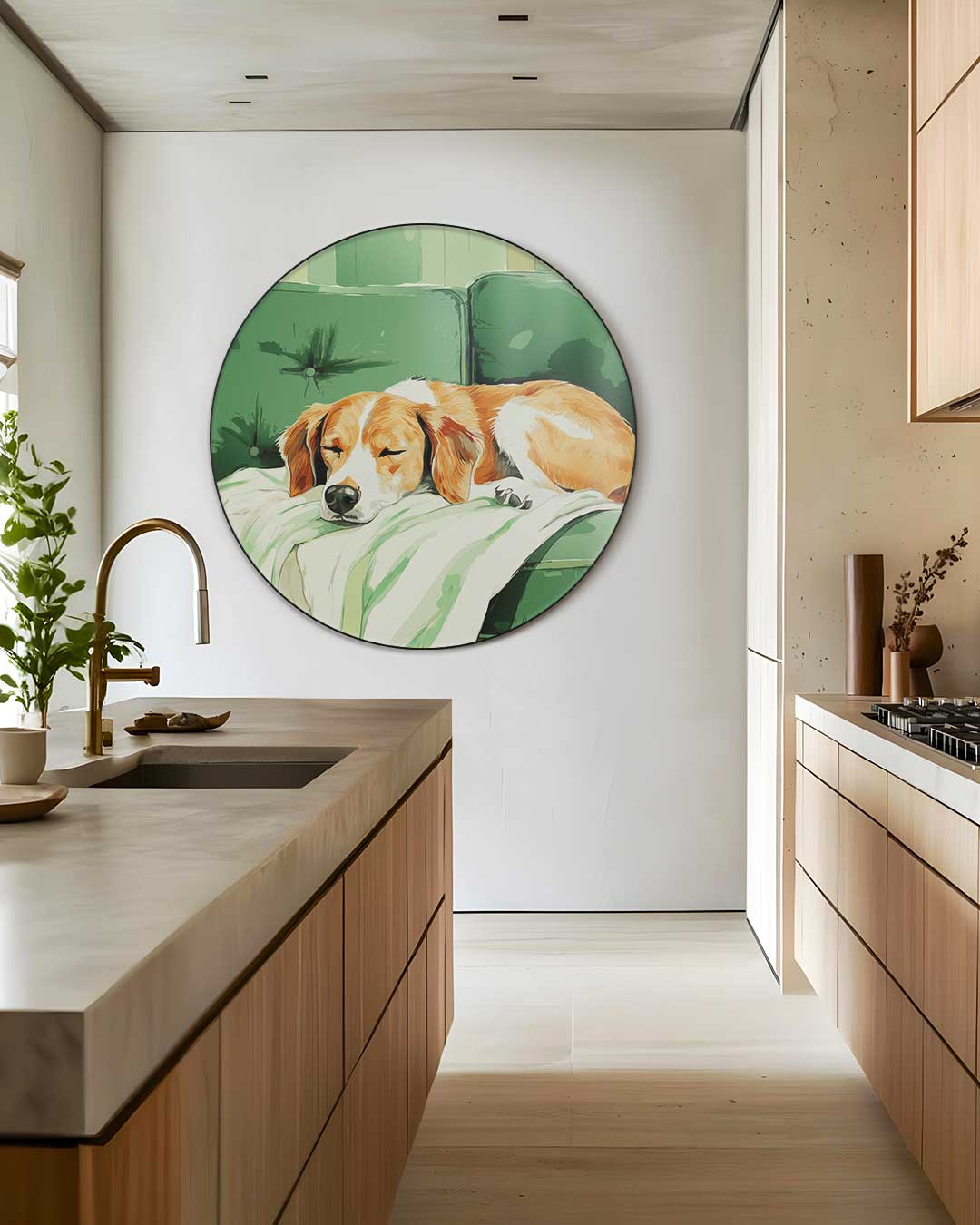 Sfeervolle Muurcirkel Hond op Groene Bank-WallArtistic