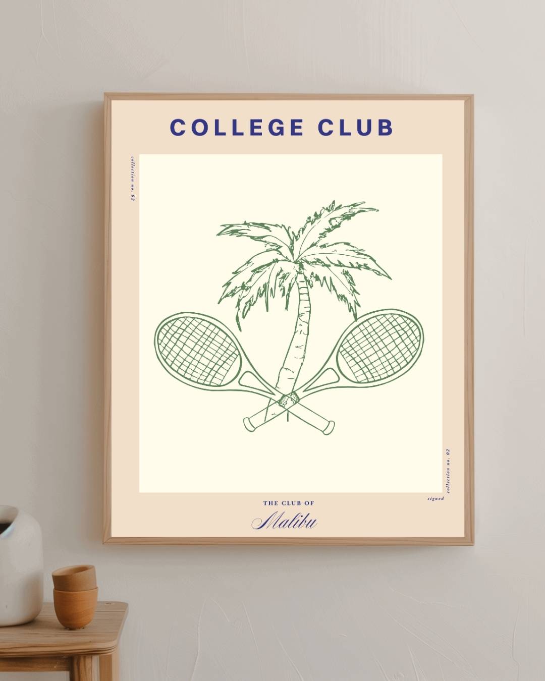 College Club tennisrackets en palmboom Poster