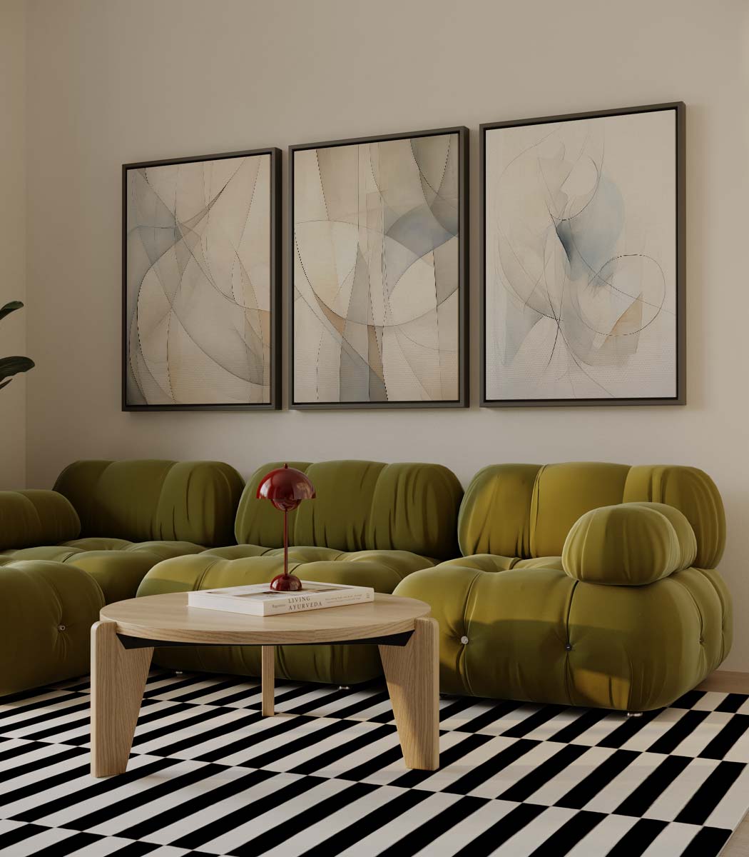 Dansende lijnen in pastel Kunstwerk-canvas-dibond-plexiglas-wanddecoratie-WallArtistic
