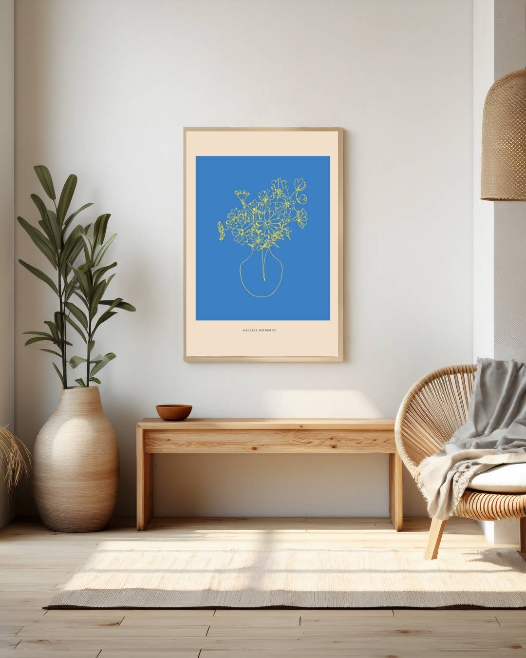 Blauwe vaas met bloemen Poster