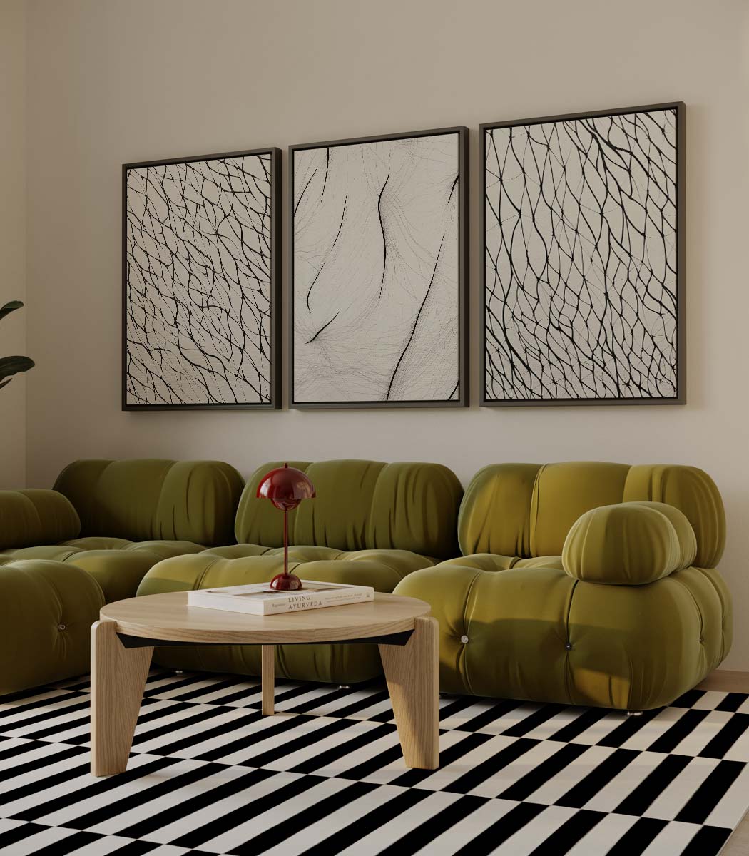 Organische lijnen in zwart-wit Kunstwerk-canvas-dibond-plexiglas-wanddecoratie-WallArtistic