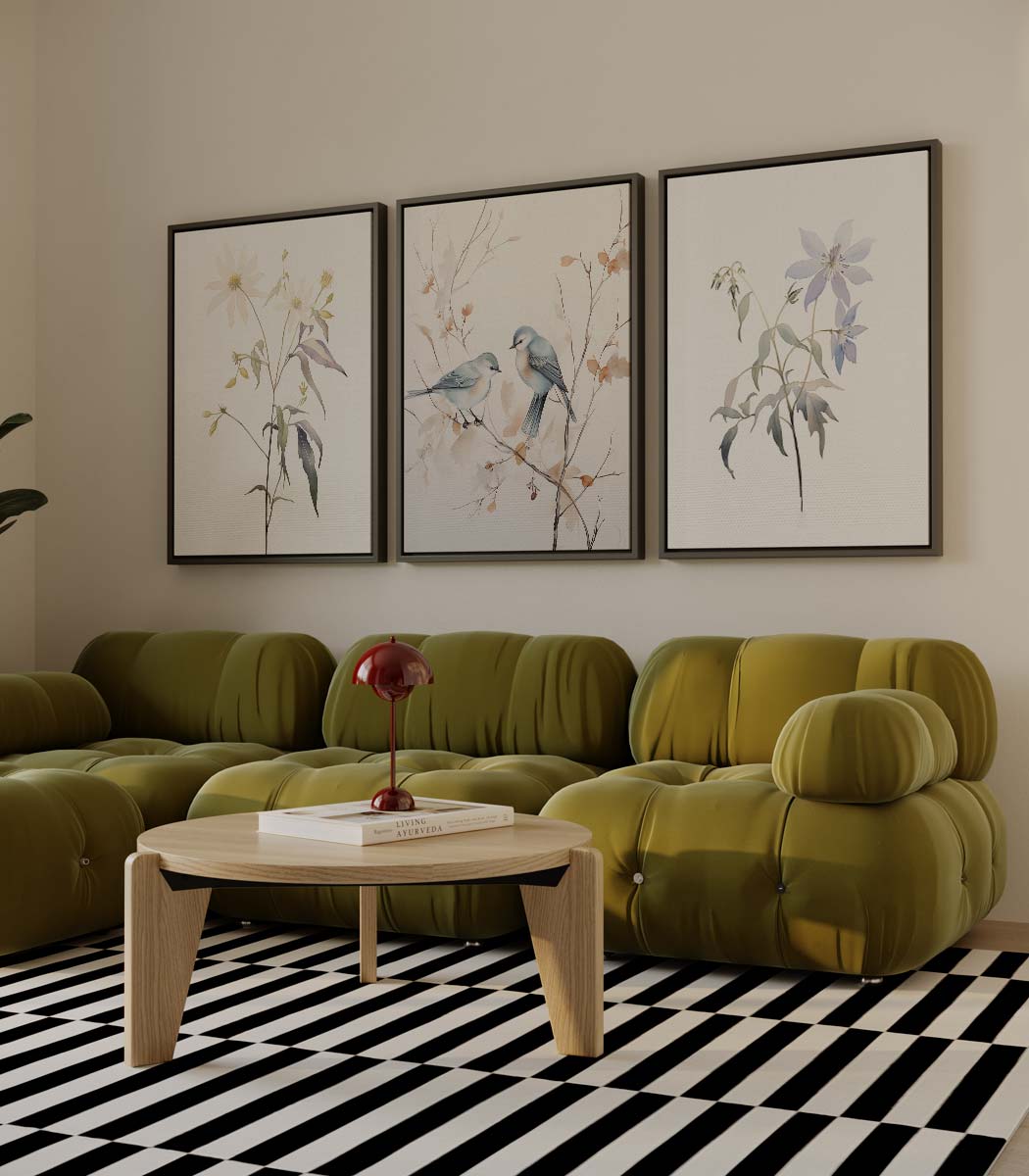 Natuurgetrouwe vogels en bloemen Kunstwerk-canvas-dibond-plexiglas-wanddecoratie-WallArtistic