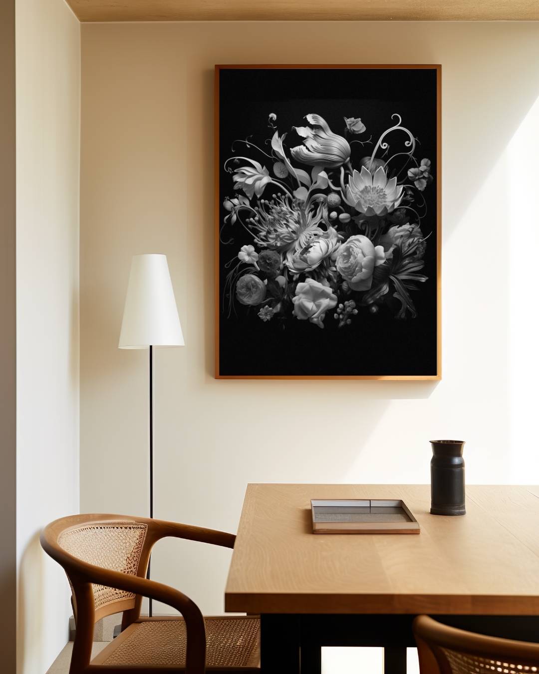 Zwart-wit bloemen compositie Poster