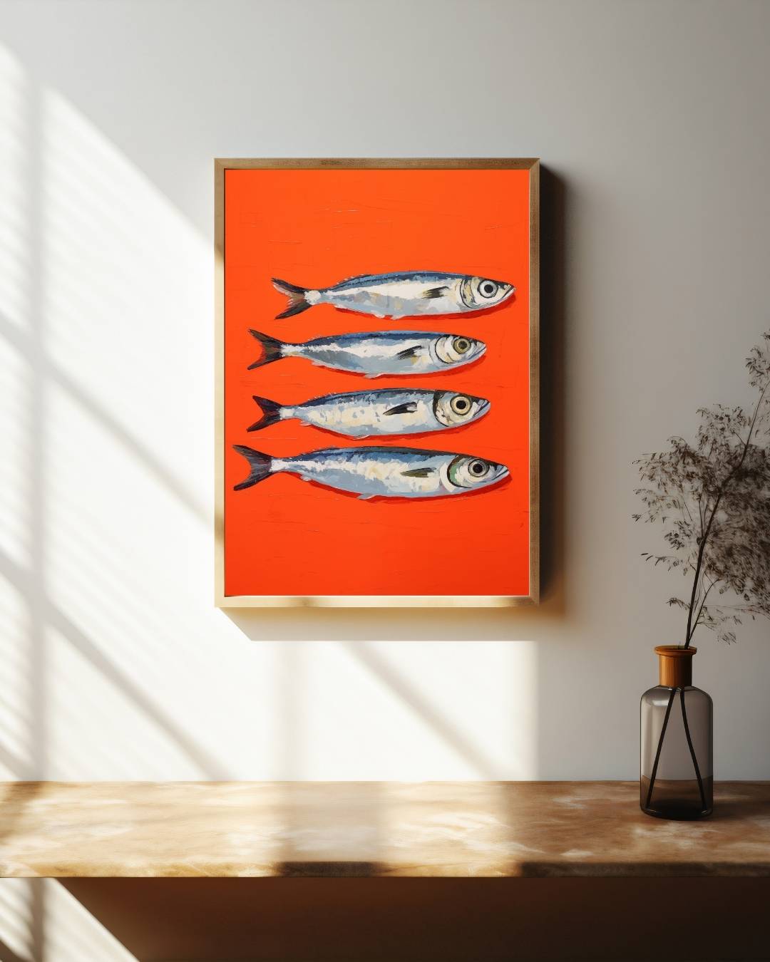 Sardines op rode achtergrond Poster