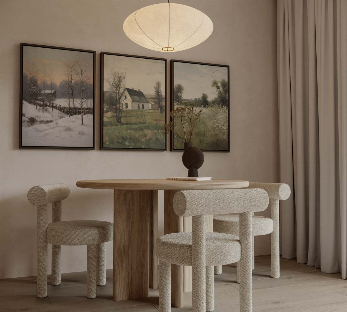 Rustiek landschap in drie seizoenen Kunstwerk-canvas-dibond-plexiglas-wanddecoratie-WallArtistic