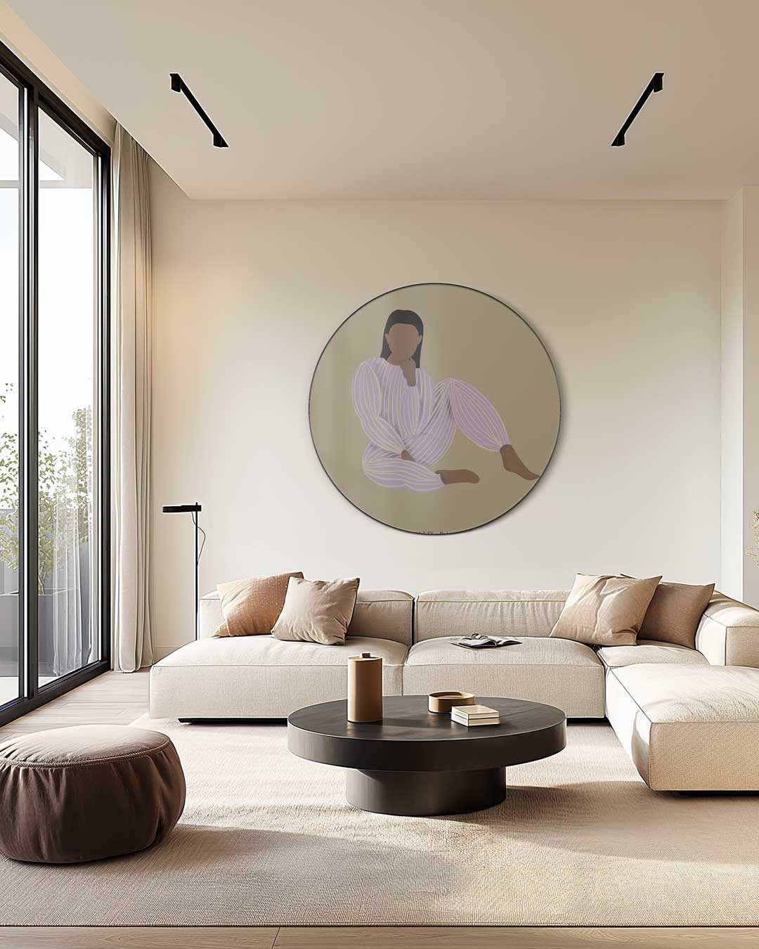 Stijlvolle Vrouw in Pyjama Muurcirkel-WallArtistic