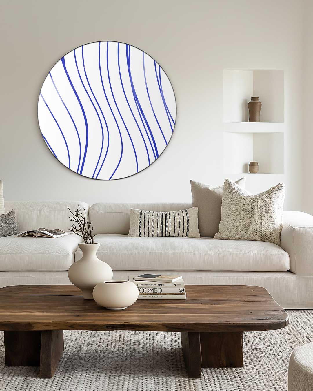 Moderne Blauwe Lijnen Muurcirkel