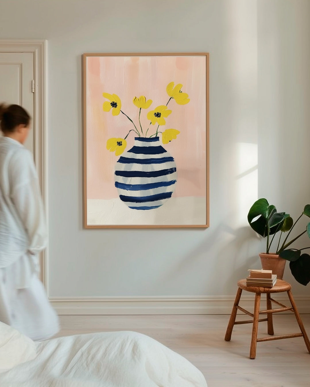 Flowers in Striped Vase Poster