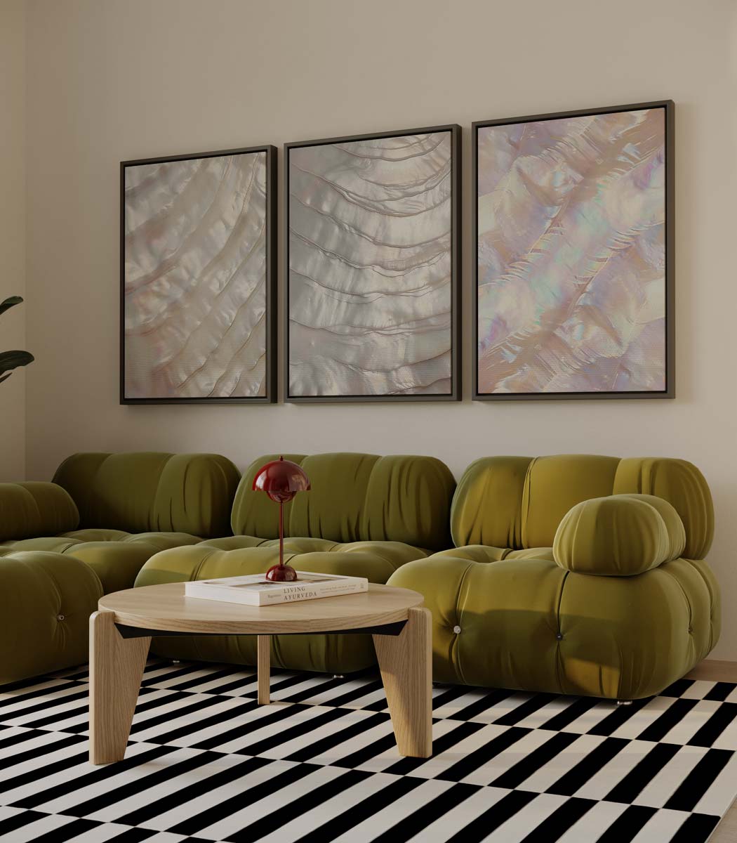 Parelmoer textuur in beweging Kunstwerk-canvas-dibond-plexiglas-wanddecoratie-WallArtistic