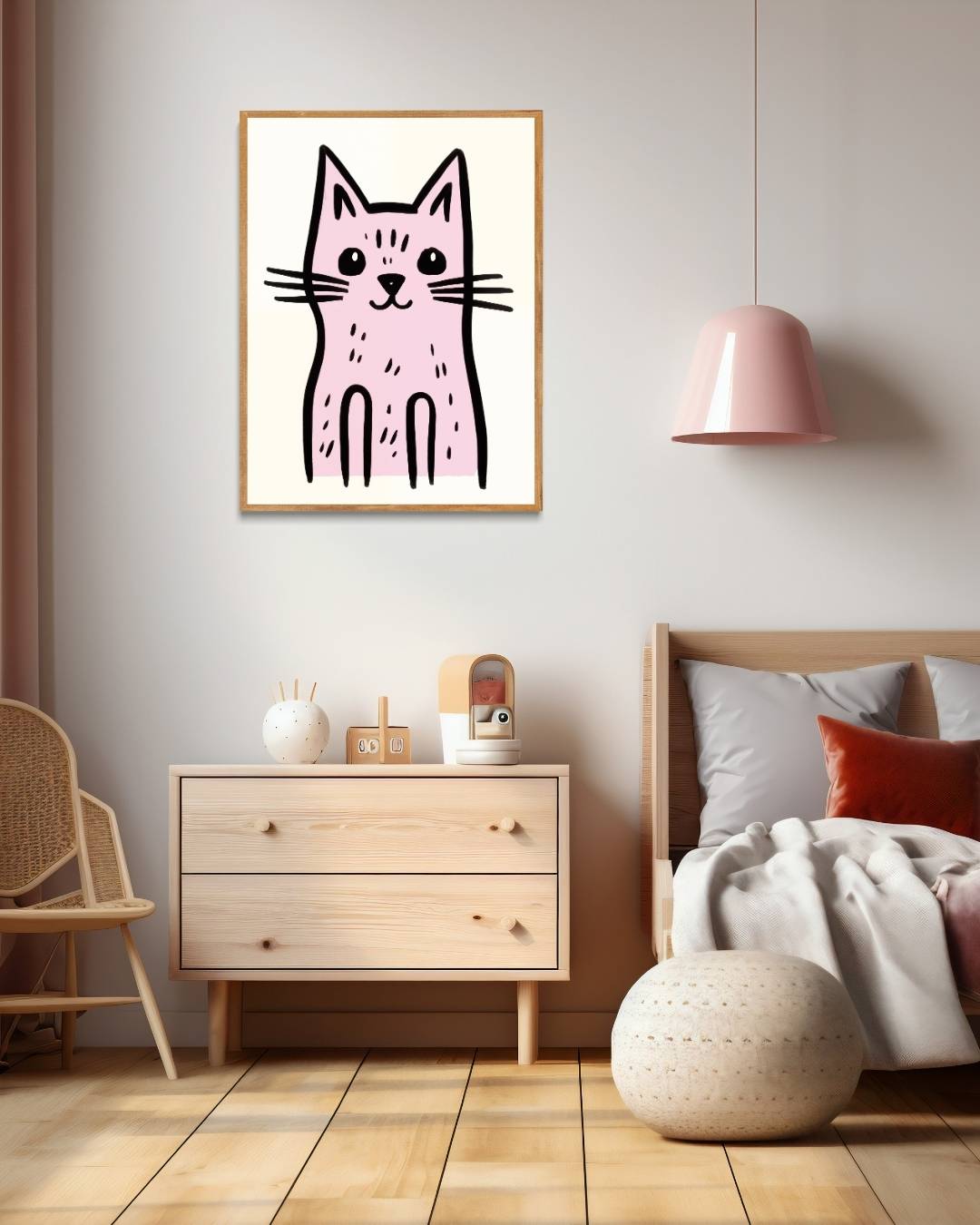 Minimalistische roze kat Poster