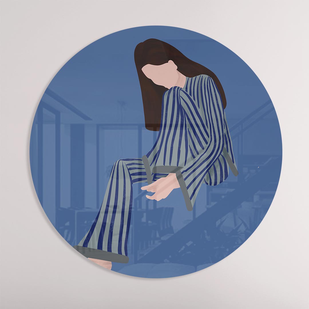 Rustgevende Blauwe Vrouw Muurcirkel-WallArtistic