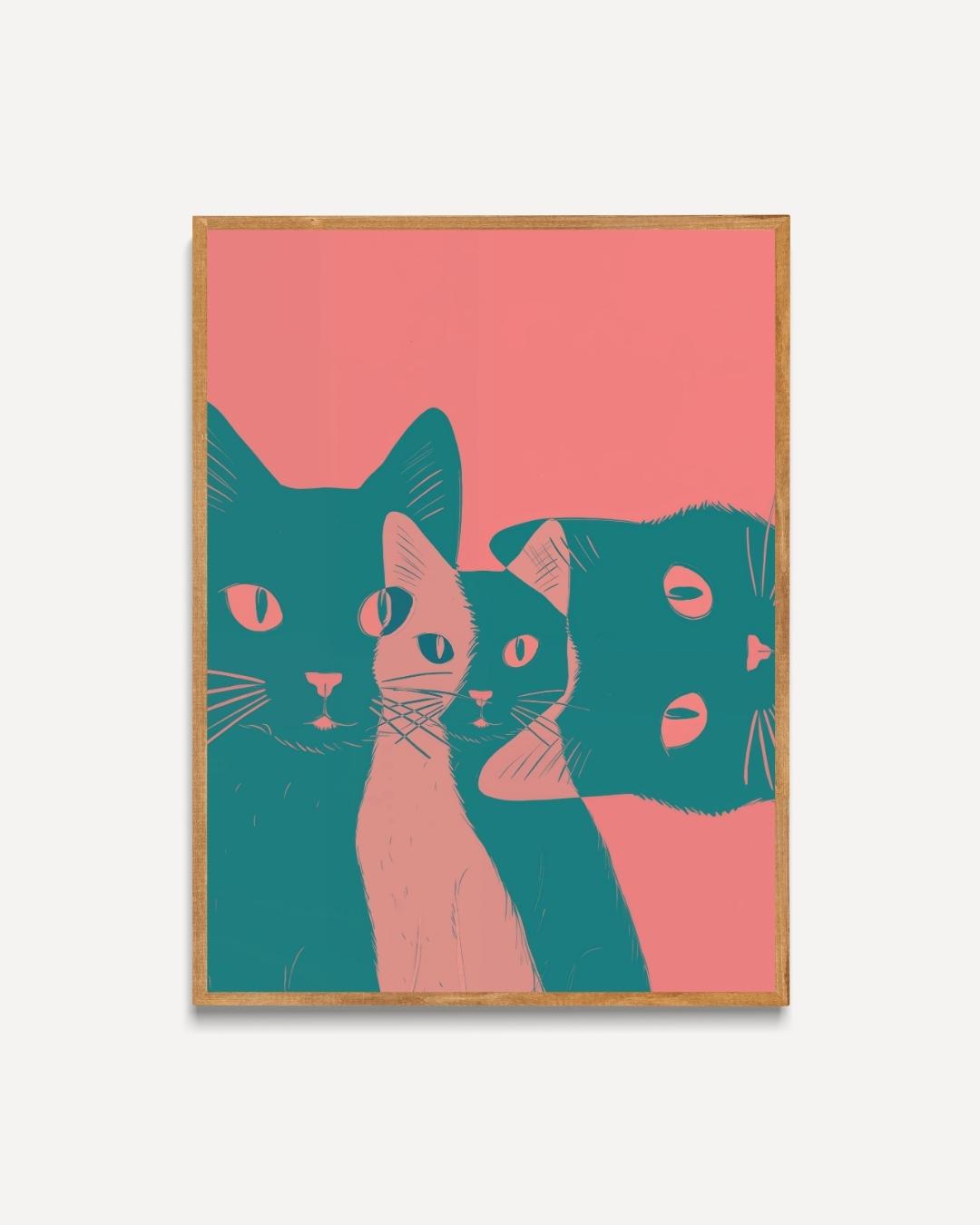 Drie nieuwsgierige katten Poster