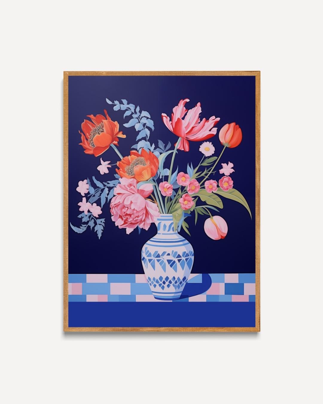 Floral Splendor in Blue Poster 