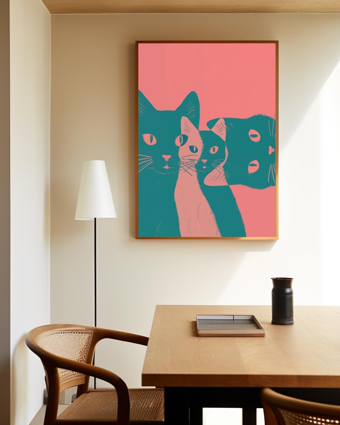 Drie nieuwsgierige katten Poster