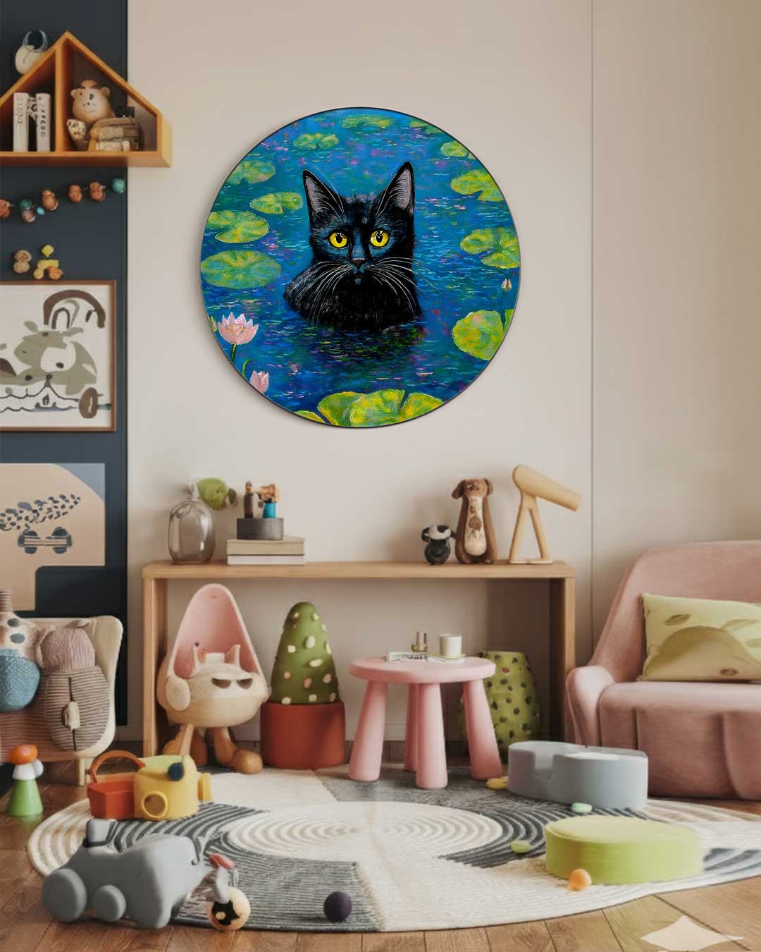 Mystieke Kat in Waterlelievijver Muurcirkel