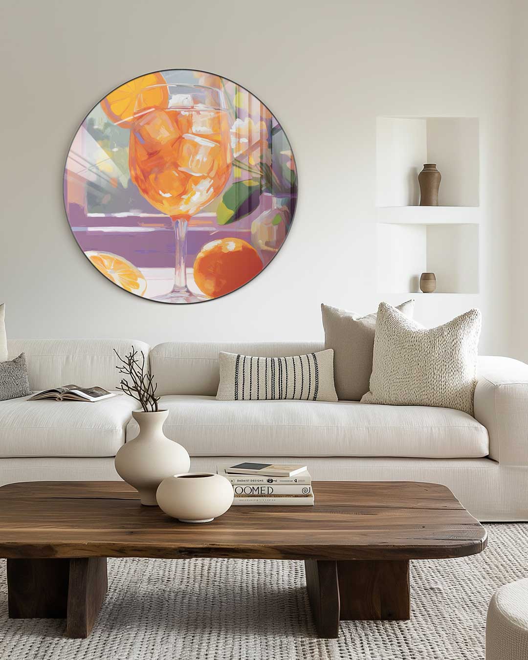 Zomerse Muurcirkel met Cocktail en Bloemen-WallArtistic