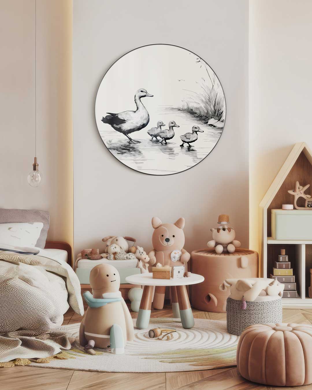 Schattige Eendenfamilie Muurcirkel-WallArtistic