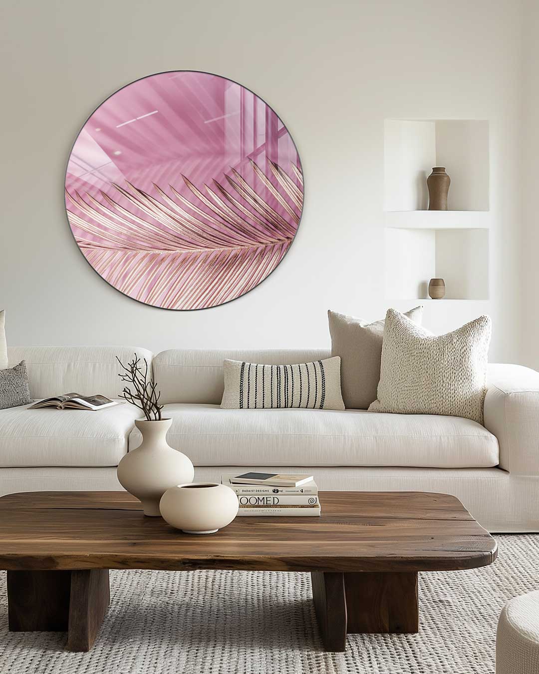 Roze Palmblad Muurcirkel