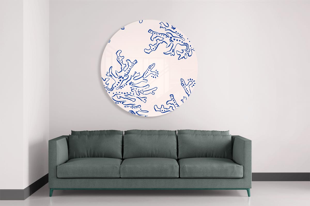 Moderne Blauwe Zee Koraal Muurcirkel