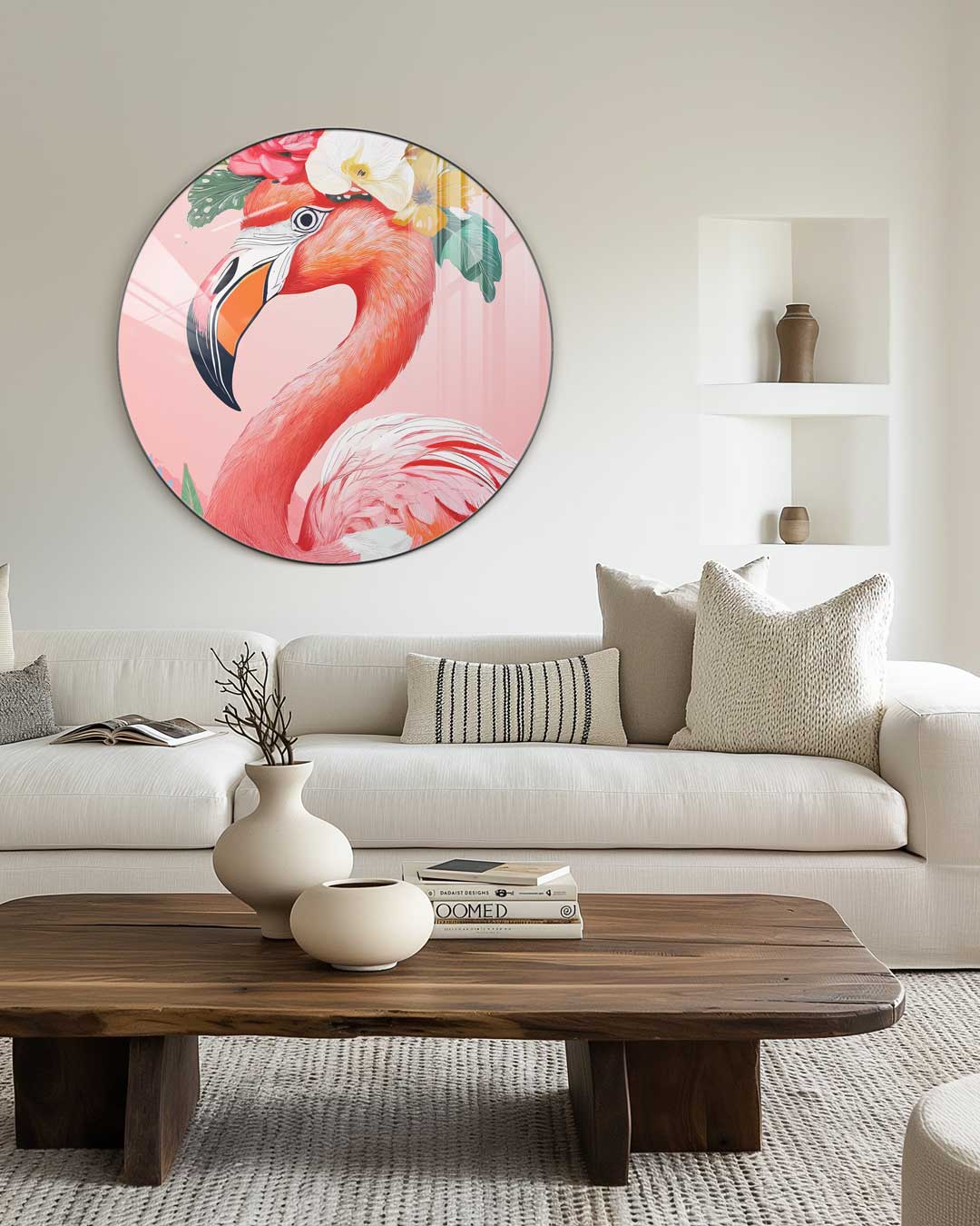 Flamingo Bloemenpracht Muurcirkel-WallArtistic