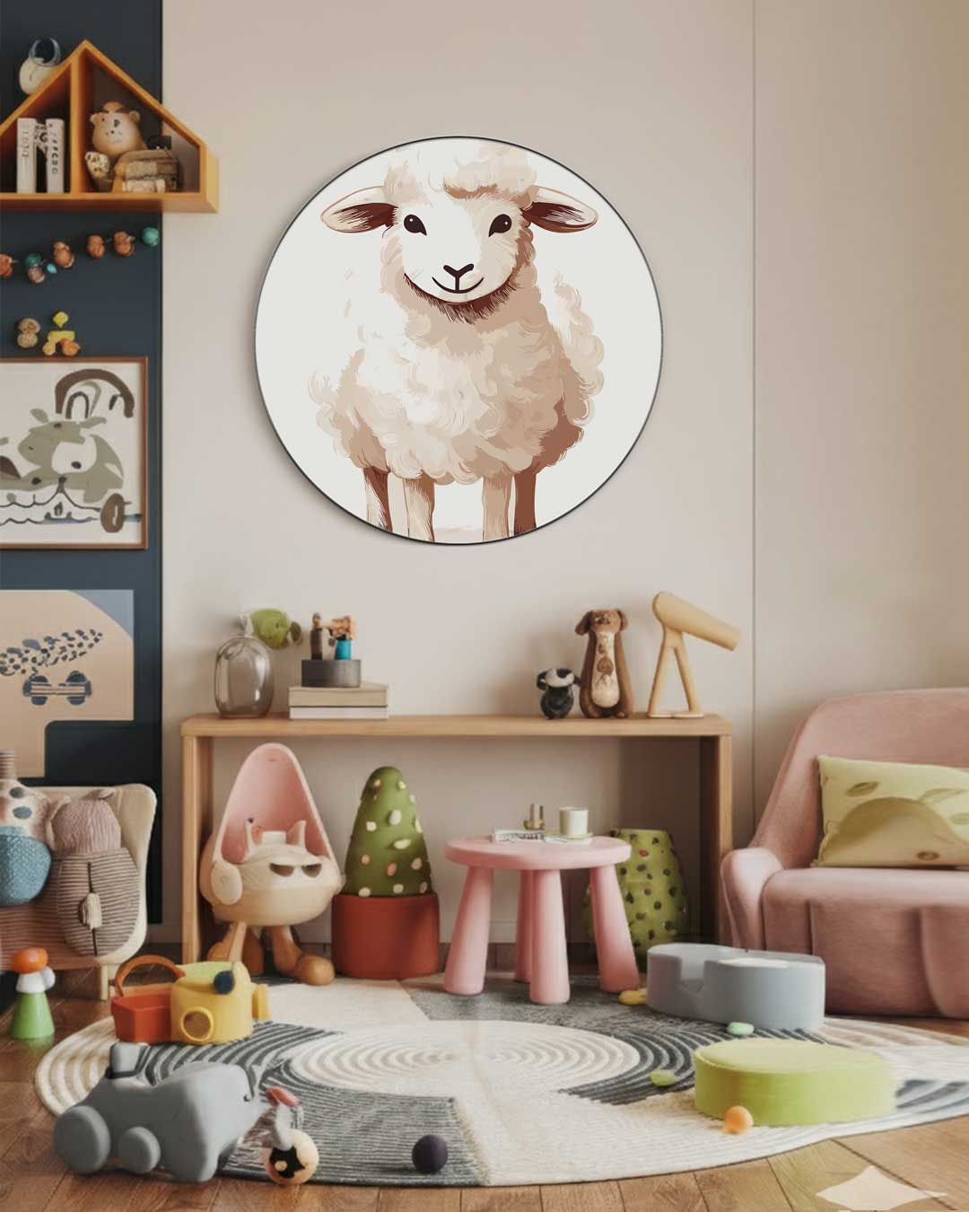 Schattige Schaap Muurcirkel-WallArtistic