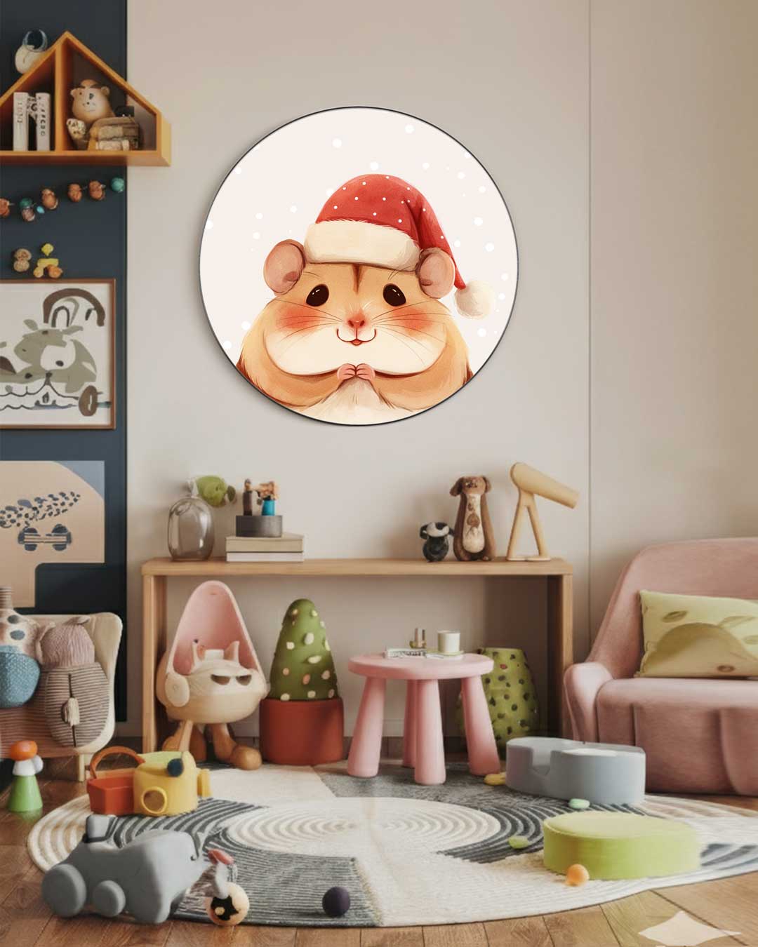 Schattige Kerst Hamster Muurcirkel-WallArtistic
