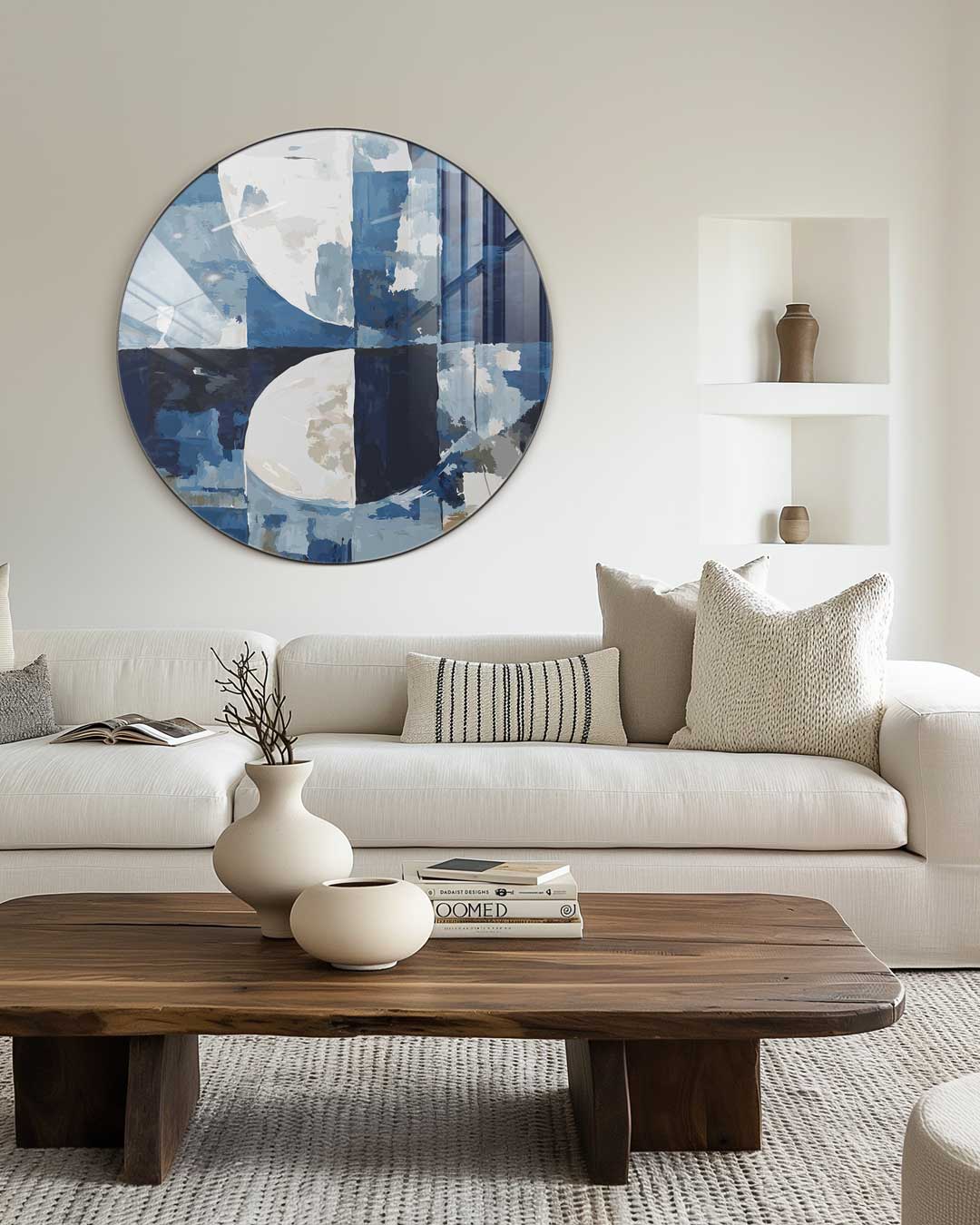 Abstracte Blauw-Witte Muurcirkel