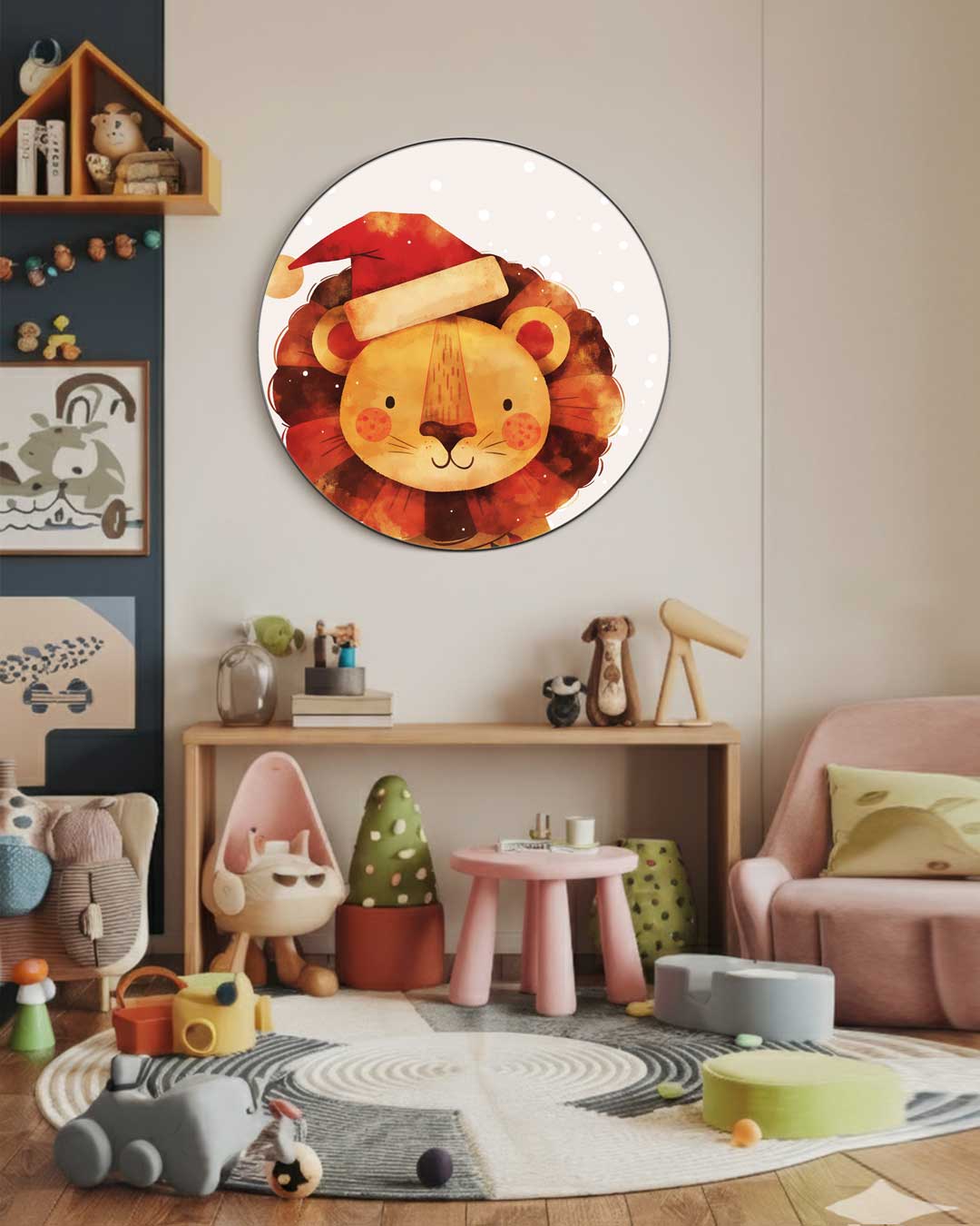 Lief Leeuwtje in Kerstsfeer Muurcirkel-WallArtistic