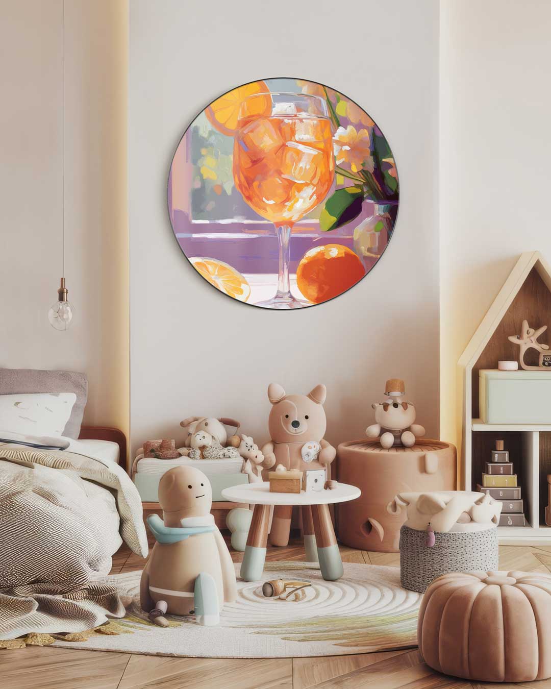 Zomerse Muurcirkel met Cocktail en Bloemen-WallArtistic