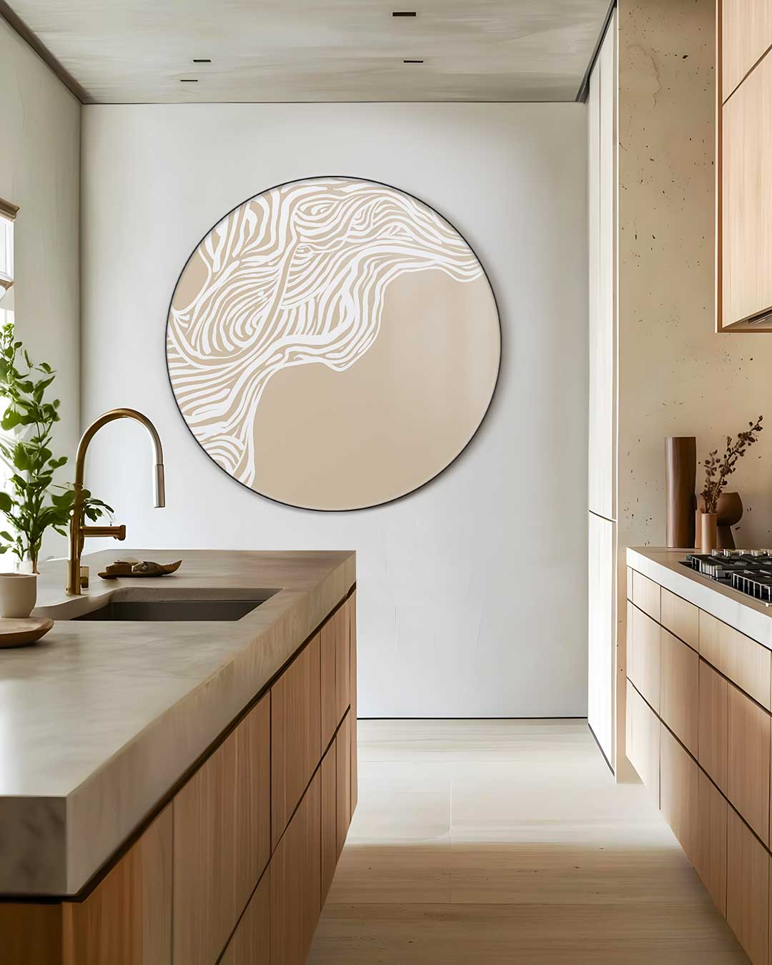 Abstracte Beige Houten Patroon Muurcirkel