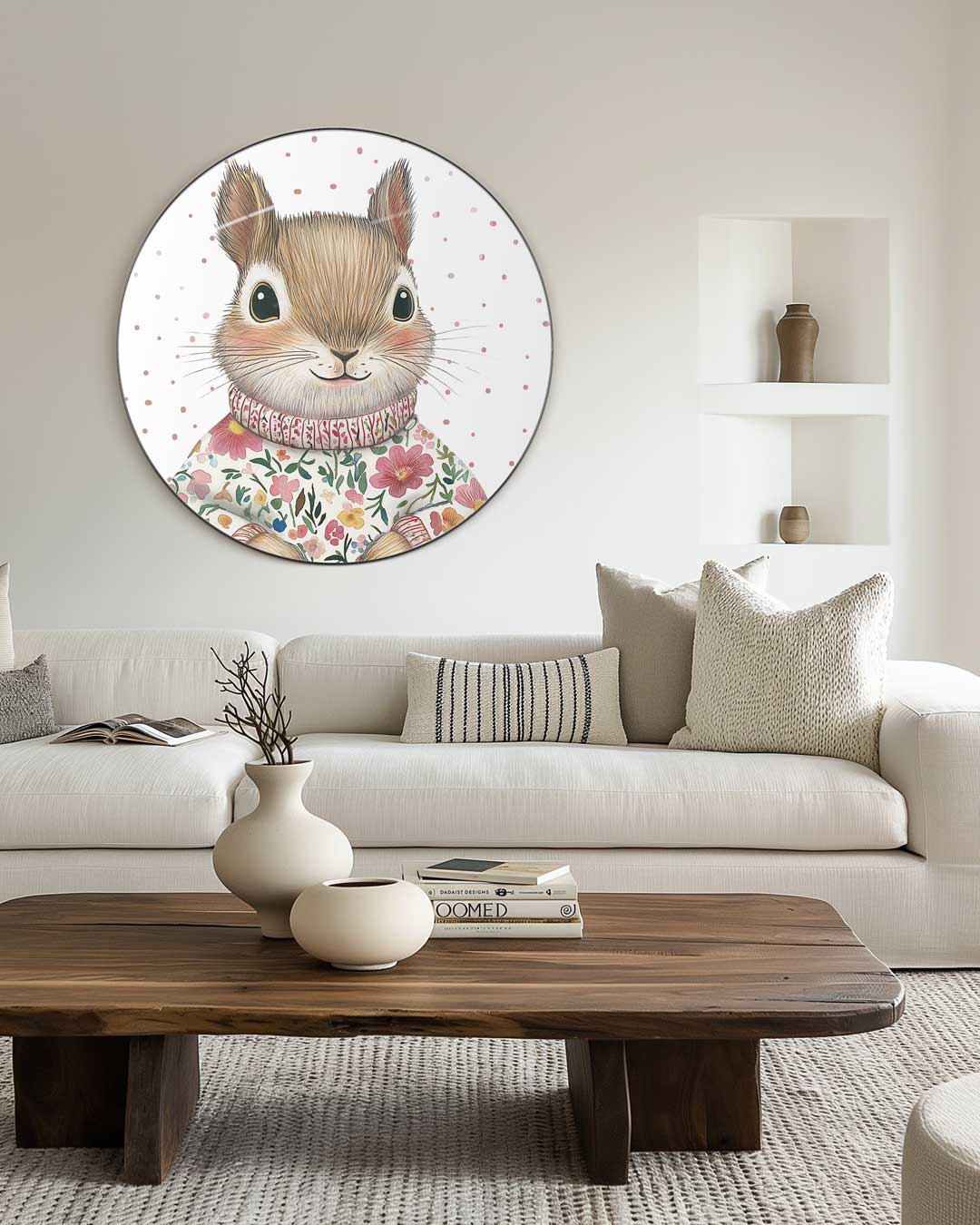 Schattige Bloemen Eekhoorn Muurcirkel-WallArtistic