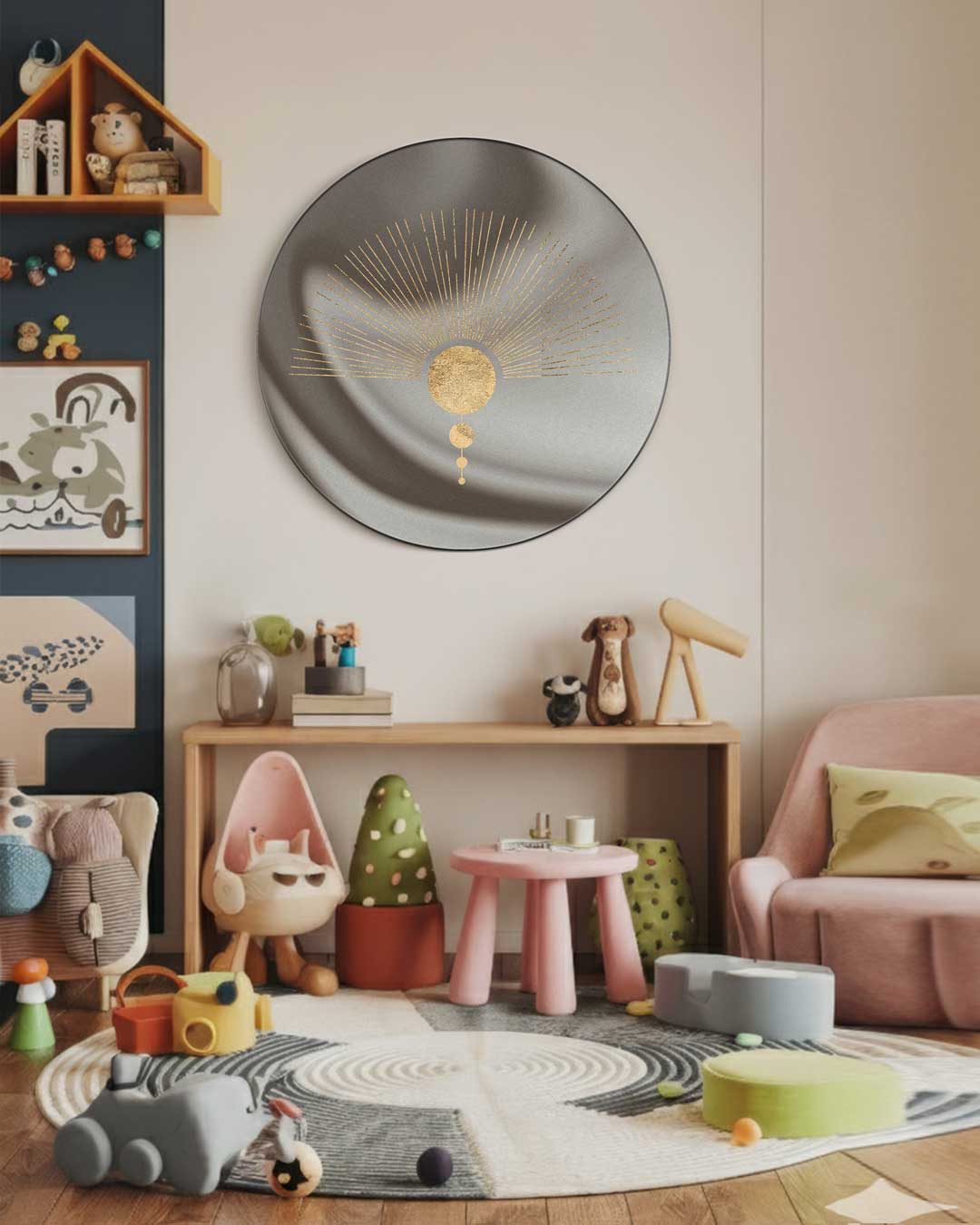 Stijlvolle Muurcirkel Met Gouden Accent-WallArtistic