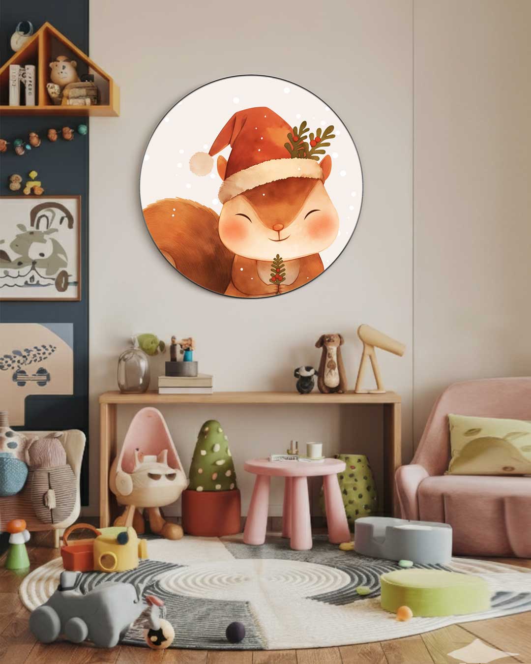 Schattige Kersteekhoorn Muurcirkel-WallArtistic