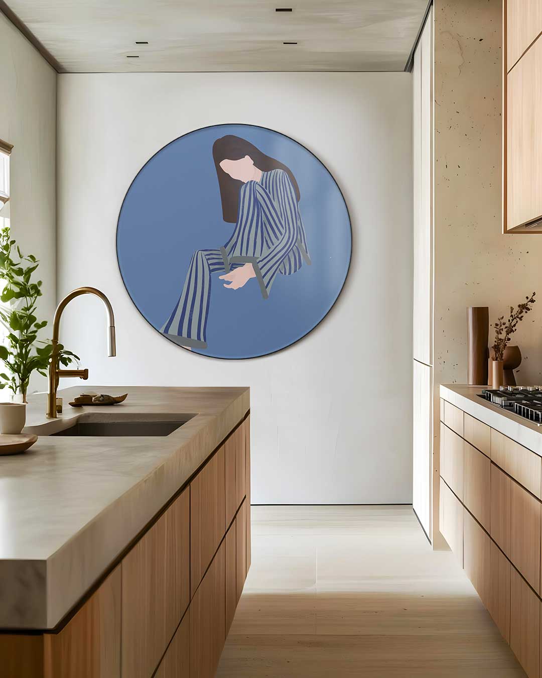 Rustgevende Blauwe Vrouw Muurcirkel-WallArtistic