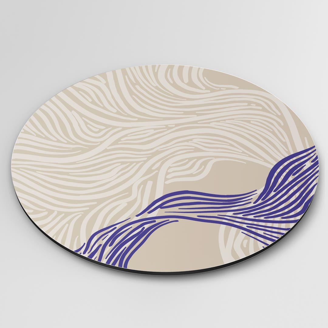 Artistieke Muurcirkel Beige en Blauw
