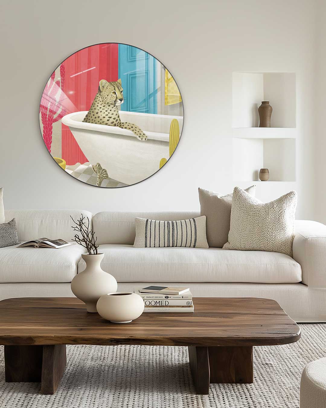 Luipaard in Retro Badkamer Muurcirkel-WallArtistic