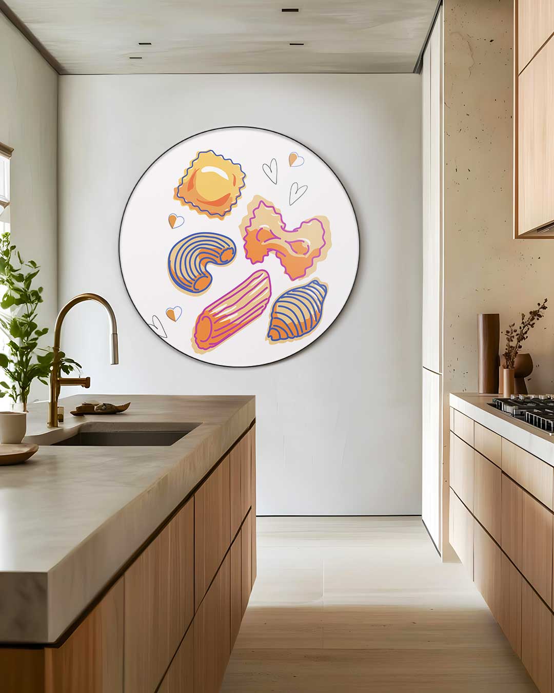 Pasta Illustratie Muurcirkel-WallArtistic