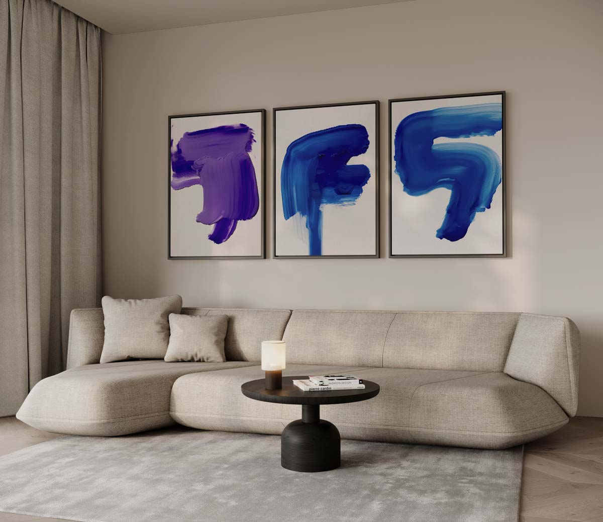 Abstracte penseelstreken in blauw en paars