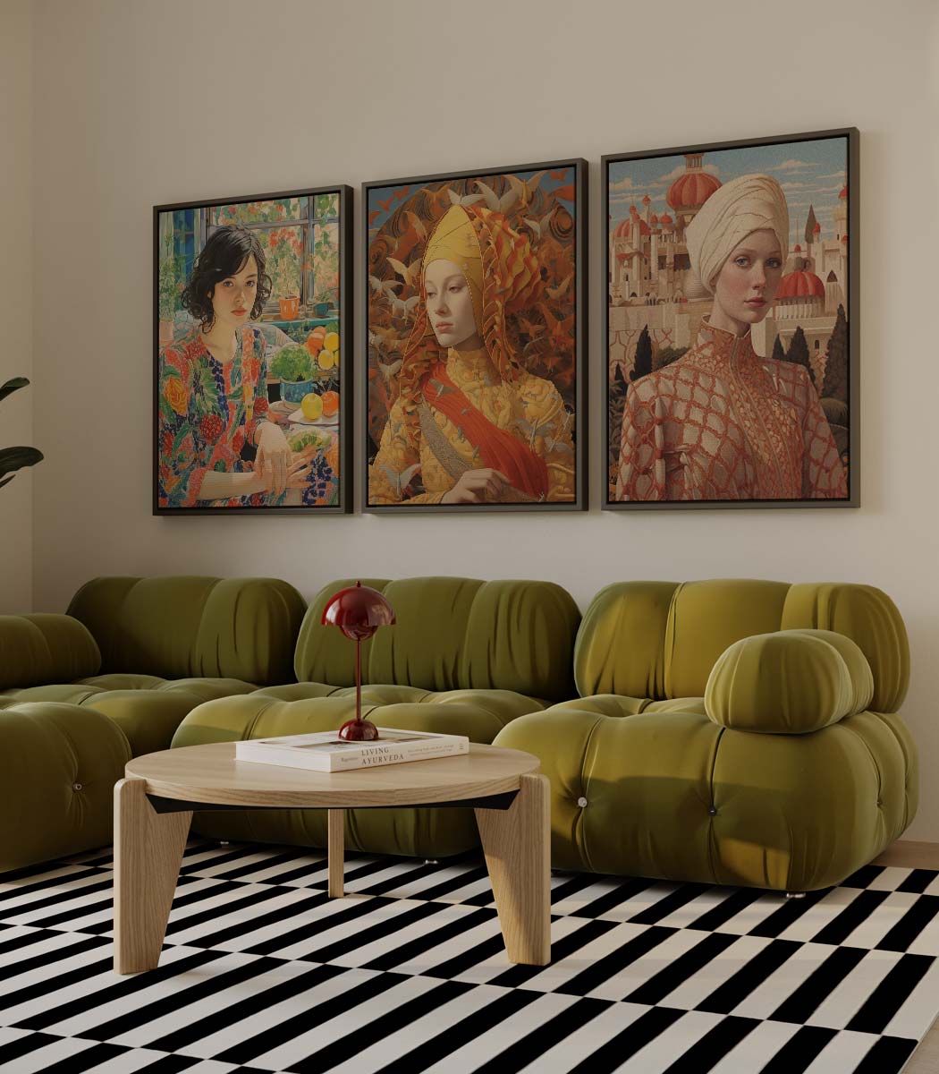 Damesportretten in stijl Kunstwerk-canvas-dibond-plexiglas-wanddecoratie-WallArtistic