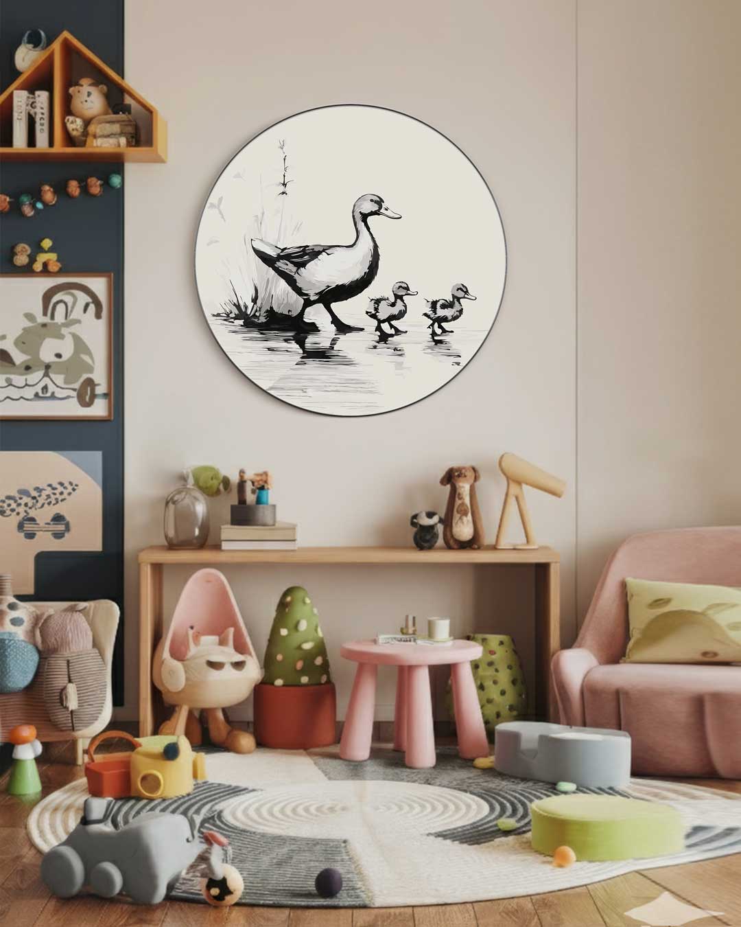 Eendengezinnetje Wandcirkel Muurcirkel-WallArtistic