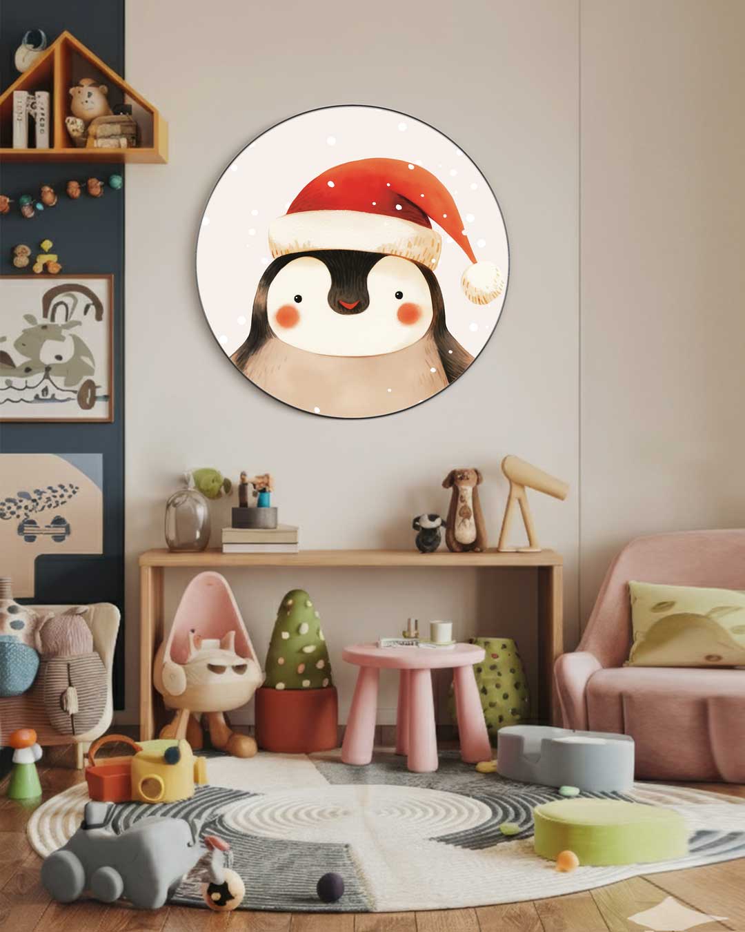 Kerst Pinguïn Muurcirkel-WallArtistic